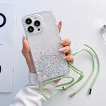 Custodia per telefono trasparente epossidica glitterata con cordino, For iPhone 13 Pro, For iPhone 13 Pro Max, For iPhone 12 mini