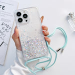 Custodia per telefono trasparente epossidica glitterata con cordino, For iPhone 12 / 12 Pro, For iPhone 12 Pro Max, For iPhone 11