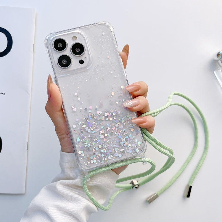 Custodia per telefono trasparente epossidica glitterata con cordino, For iPhone 12 / 12 Pro, For iPhone 12 Pro Max, For iPhone 11