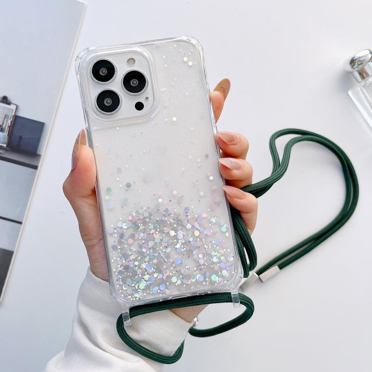 Custodia per telefono trasparente epossidica glitterata con cordino, For iPhone 12 / 12 Pro, For iPhone 12 Pro Max, For iPhone 11
