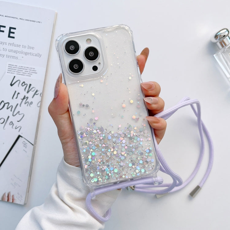 Custodia per telefono trasparente epossidica glitterata con cordino, For iPhone 11 Pro, For iPhone 11 Pro Max