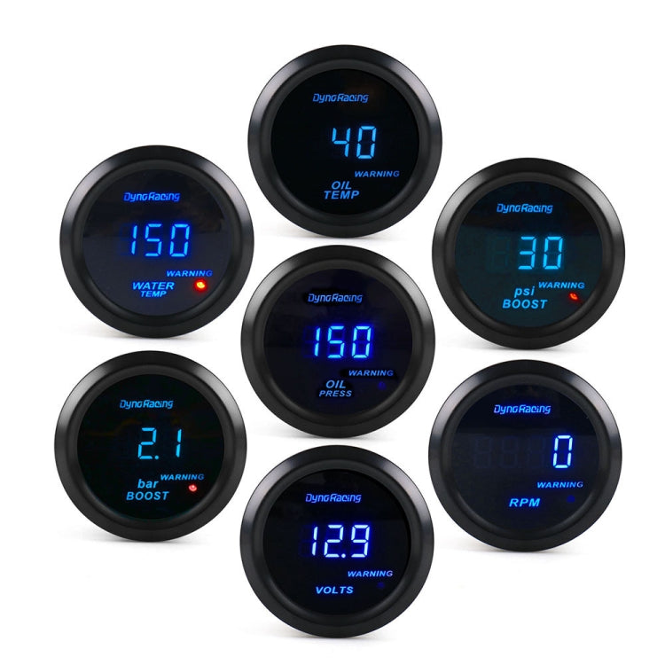 Misuratore di display digitale a luce blu universale da 52 mm modificato per auto 12V, Voltmeter, Water Temperature Gauge, Oil Temperature Gauge, Oil Pressure Gauge, Turbo Boost Gauge BAR, Turbo Boost Gauge PSI, Tachometer