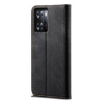 Custodia per cellulare in pelle a vibrazione orizzontale in stile casual con texture denim, For Realme V23 / Narzo 50 / Oppo A77 5G / A57 4G