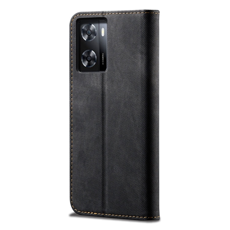 Custodia per cellulare in pelle a vibrazione orizzontale in stile casual con texture denim, For Realme V23 / Narzo 50 / Oppo A77 5G / A57 4G
