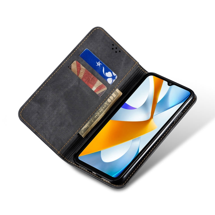 Custodia per cellulare in pelle a vibrazione orizzontale in stile casual con texture denim, For Realme V23 / Narzo 50 / Oppo A77 5G / A57 4G