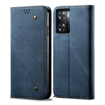 Custodia per cellulare in pelle a vibrazione orizzontale in stile casual con texture denim, For Realme V23 / Narzo 50 / Oppo A77 5G / A57 4G