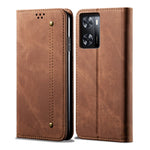 Custodia per cellulare in pelle a vibrazione orizzontale in stile casual con texture denim, For Realme V23 / Narzo 50 / Oppo A77 5G / A57 4G