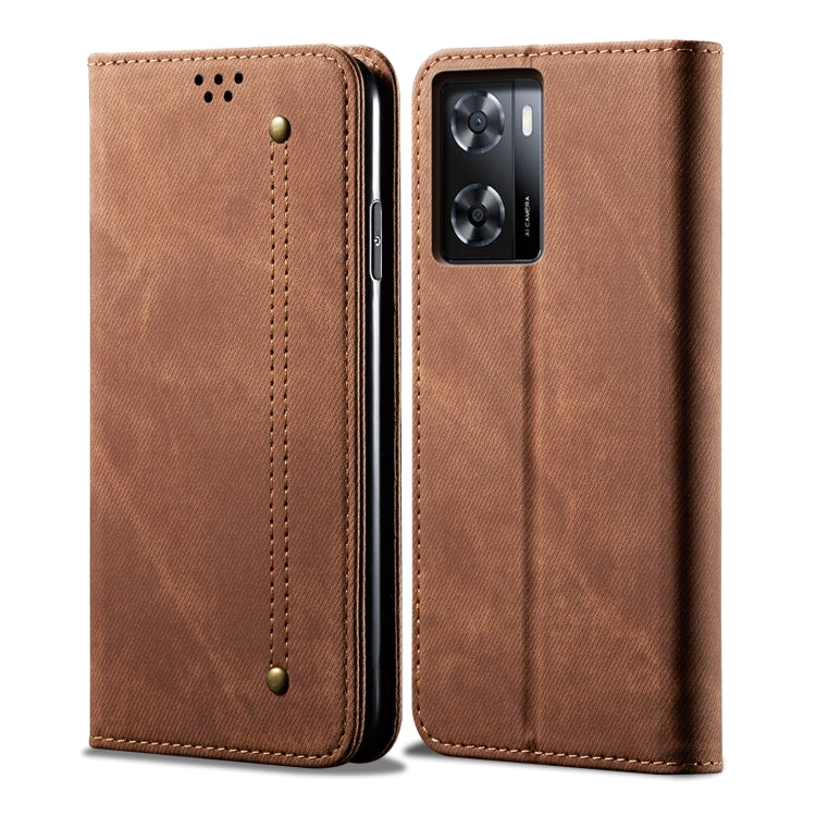 Custodia per cellulare in pelle a vibrazione orizzontale in stile casual con texture denim, For Realme V23 / Narzo 50 / Oppo A77 5G / A57 4G