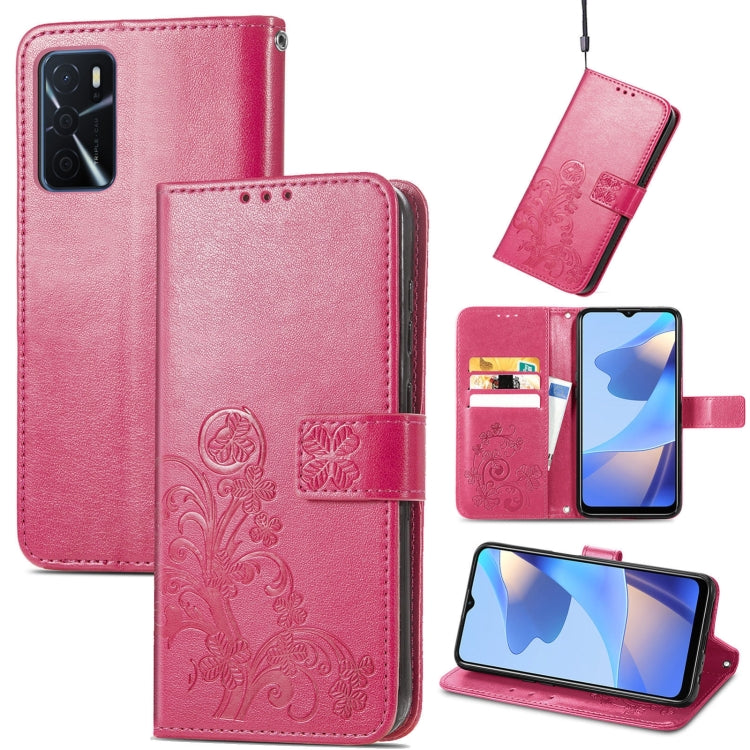 Custodia per telefono in pelle con fibbia in rilievo con chiusura a quattro foglie, For OPPO A16e