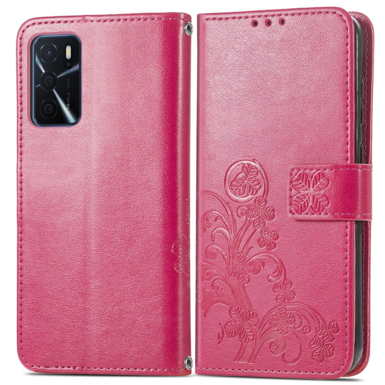 Custodia per telefono in pelle con fibbia in rilievo con chiusura a quattro foglie, For OPPO A16e
