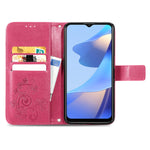 Custodia per telefono in pelle con fibbia in rilievo con chiusura a quattro foglie, For OPPO A16e