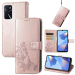 Custodia per telefono in pelle con fibbia in rilievo con chiusura a quattro foglie, For OPPO A16e