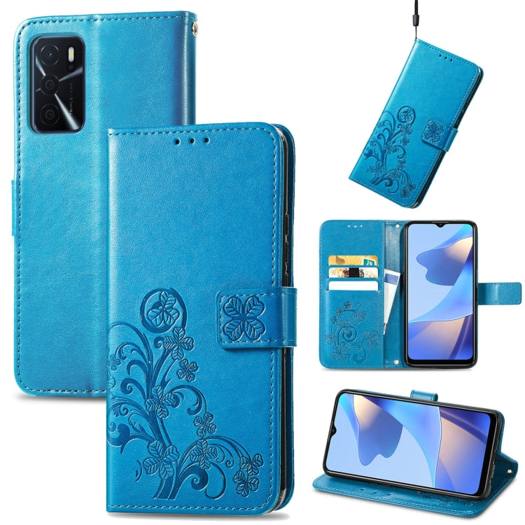 Custodia per telefono in pelle con fibbia in rilievo con chiusura a quattro foglie, For OPPO A16e