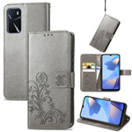 Custodia per telefono in pelle con fibbia in rilievo con chiusura a quattro foglie, For OPPO A16e