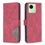 Custodia per telefono in pelle con struttura a rombo con fibbia magnetica, For Realme C30