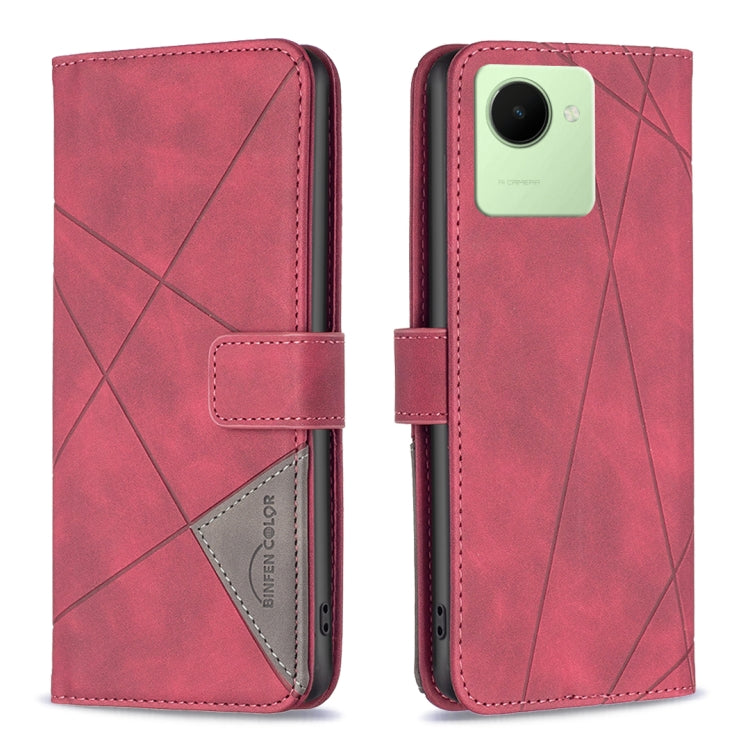 Custodia per telefono in pelle con struttura a rombo con fibbia magnetica, For Realme C30