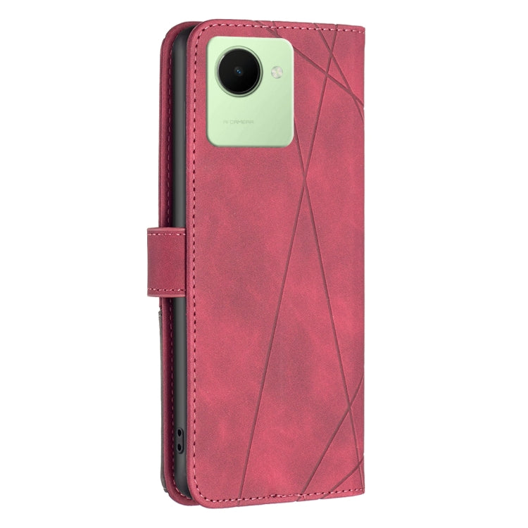 Custodia per telefono in pelle con struttura a rombo con fibbia magnetica, For Realme C30
