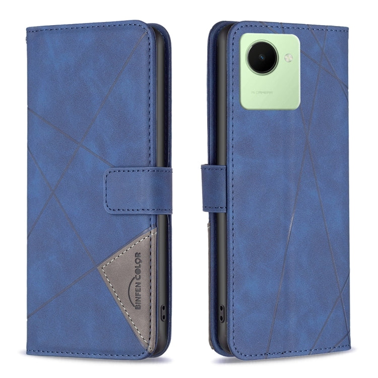 Custodia per telefono in pelle con struttura a rombo con fibbia magnetica, For Realme C30