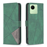 Custodia per telefono in pelle con struttura a rombo con fibbia magnetica, For Realme C30