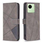 Custodia per telefono in pelle con struttura a rombo con fibbia magnetica, For Realme C30
