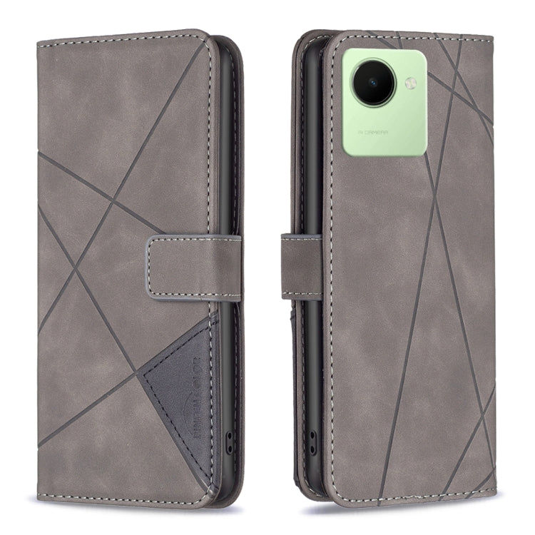 Custodia per telefono in pelle con struttura a rombo con fibbia magnetica, For Realme C30