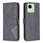 Custodia per telefono in pelle con struttura a rombo con fibbia magnetica, For Realme C30