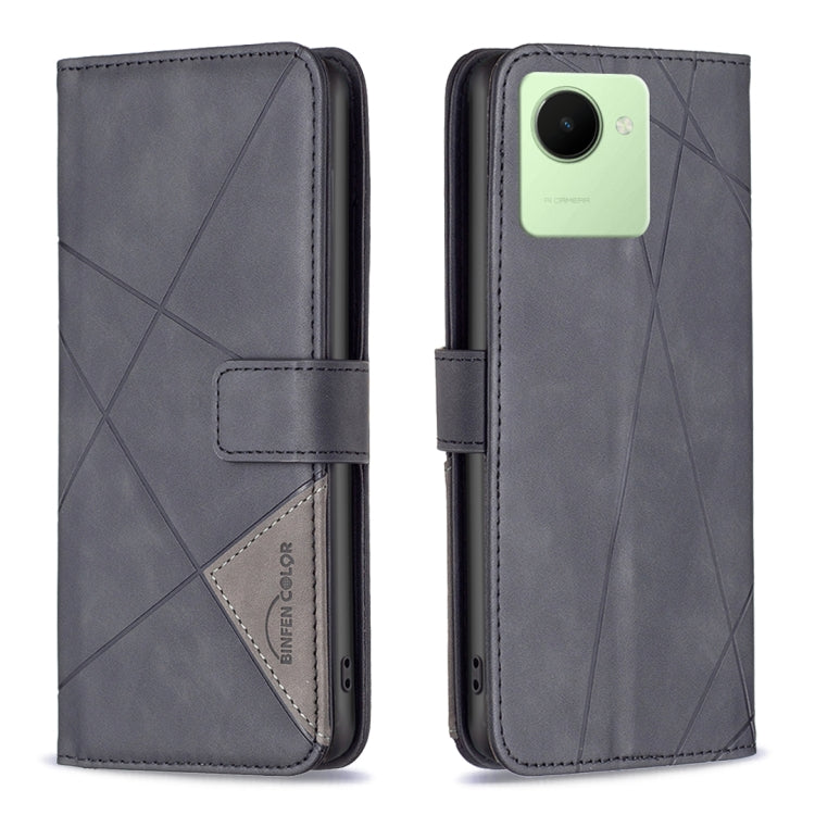 Custodia per telefono in pelle con struttura a rombo con fibbia magnetica, For Realme C30
