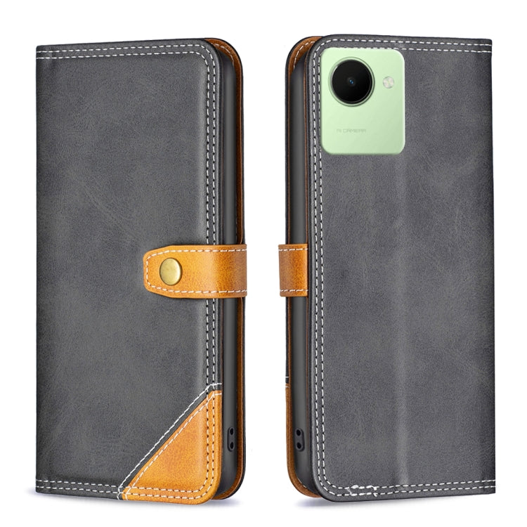 Custodia per telefono in pelle con doppio filo per cucire abbinato, For Realme C30