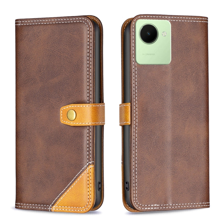 Custodia per telefono in pelle con doppio filo per cucire abbinato, For Realme C30
