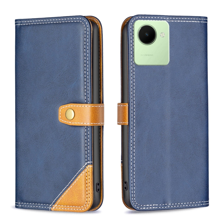 Custodia per telefono in pelle con doppio filo per cucire abbinato, For Realme C30