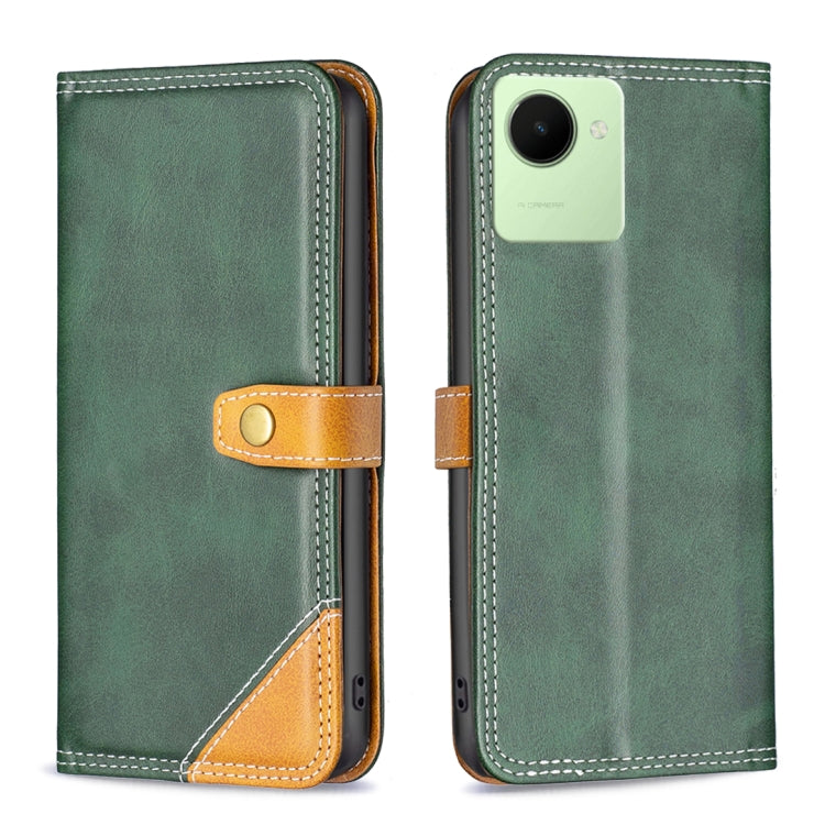 Custodia per telefono in pelle con doppio filo per cucire abbinato, For Realme C30