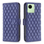 Custodia per telefono a conchiglia in pelle con portafoglio Diamond Lattice, For Realme C30