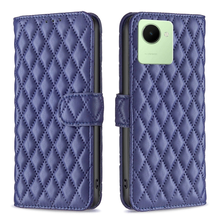 Custodia per telefono a conchiglia in pelle con portafoglio Diamond Lattice, For Realme C30