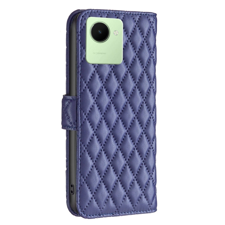 Custodia per telefono a conchiglia in pelle con portafoglio Diamond Lattice, For Realme C30