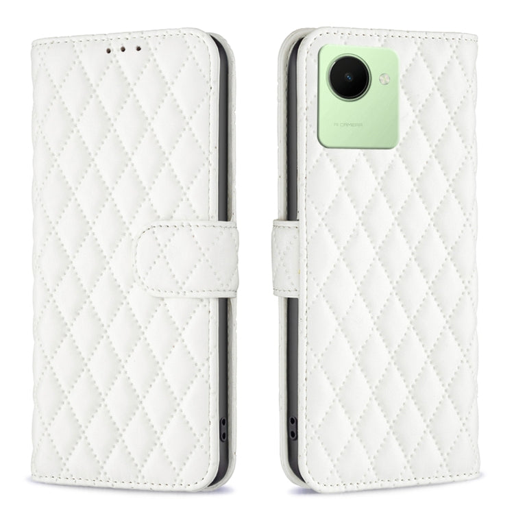 Custodia per telefono a conchiglia in pelle con portafoglio Diamond Lattice, For Realme C30