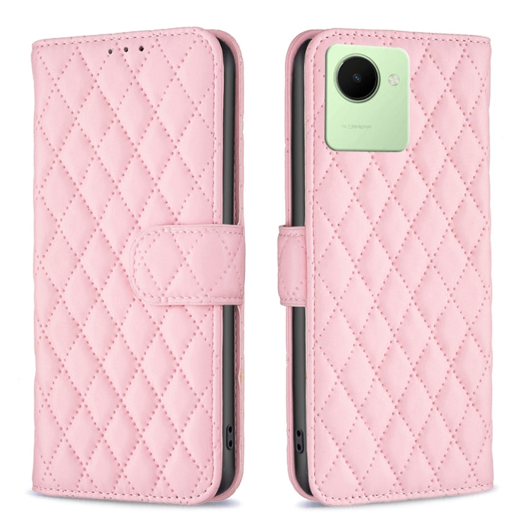 Custodia per telefono a conchiglia in pelle con portafoglio Diamond Lattice, For Realme C30