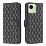 Custodia per telefono a conchiglia in pelle con portafoglio Diamond Lattice, For Realme C30