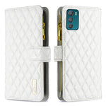 Custodia per telefono a conchiglia in pelle con portafoglio con cerniera Diamond Lattice, For Motorola Moto G42 4G, For Motorola Moto G62, For Nothing Phone 1, For OPPO A57 4G