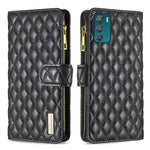Custodia per telefono a conchiglia in pelle con portafoglio con cerniera Diamond Lattice, For Motorola Moto G42 4G, For Motorola Moto G62, For Nothing Phone 1, For OPPO A57 4G