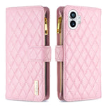 Custodia per telefono a conchiglia in pelle con portafoglio con cerniera Diamond Lattice, For Motorola Moto G42 4G, For Motorola Moto G62, For Nothing Phone 1, For OPPO A57 4G