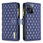 Custodia per telefono a conchiglia in pelle con portafoglio con cerniera Diamond Lattice, For Motorola Moto G42 4G, For Motorola Moto G62, For Nothing Phone 1, For OPPO A57 4G