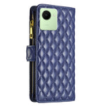 Custodia per telefono a conchiglia in pelle con portafoglio con cerniera Diamond Lattice, For Realme C30