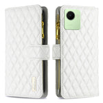 Custodia per telefono a conchiglia in pelle con portafoglio con cerniera Diamond Lattice, For Realme C30