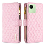 Custodia per telefono a conchiglia in pelle con portafoglio con cerniera Diamond Lattice, For Realme C30