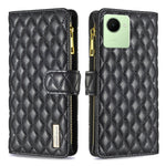 Custodia per telefono a conchiglia in pelle con portafoglio con cerniera Diamond Lattice, For Realme C30