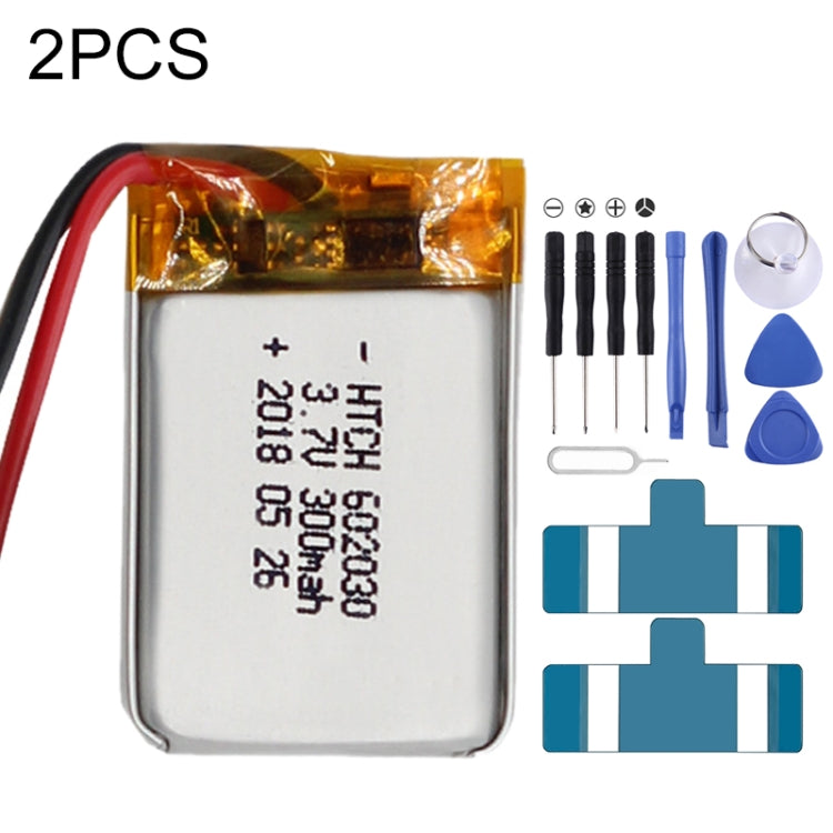 Sostituzione della batteria ai polimeri di litio da 2 pezzi, 602030 300mAh, 523450 1000mAh, 102050 1000mAh, 902030 500mAh, 803040 900mAh, 802035 500mAh, 602035 400mAh, 582728 400mAh, 103450 1800mAh, 603035 600mAh, 103040 1200mAh, 602535, 601260 400mAh