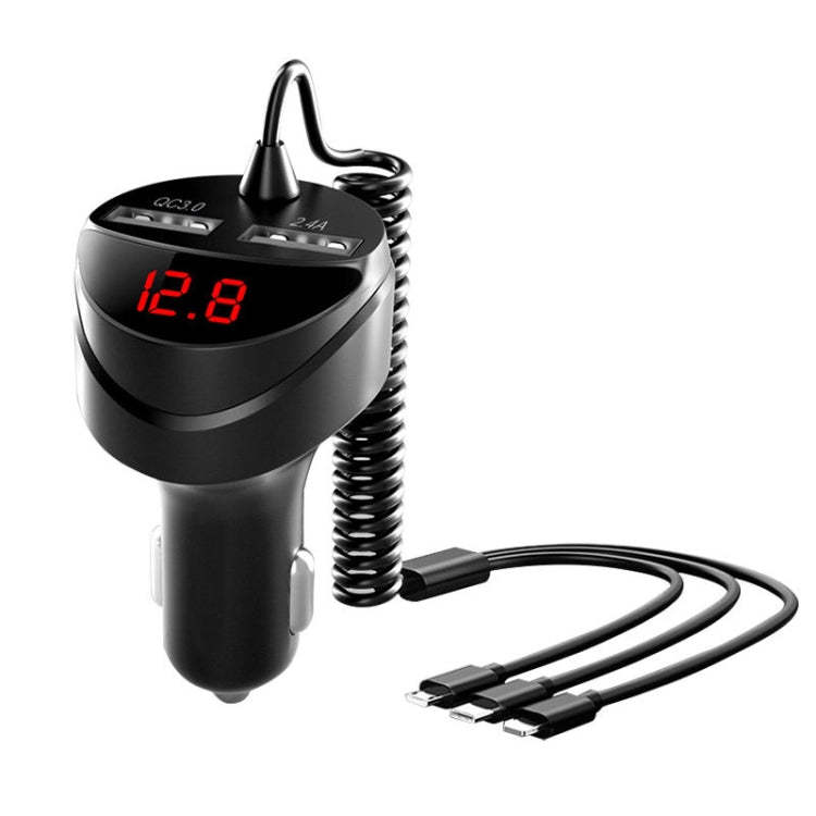 C68 LED Display Digitale QC3.0 Caricabatteria da Auto Veloce 3 in 1 con Cavo a Molla, C68 with Spring Cable, C68 (Silver)
