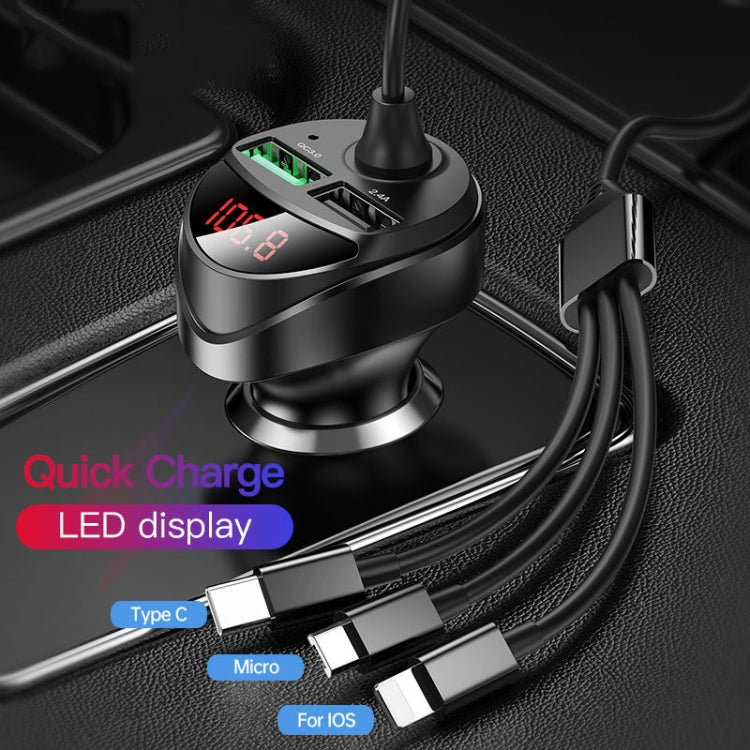 C68 LED Display Digitale QC3.0 Caricabatteria da Auto Veloce 3 in 1 con Cavo a Molla, C68 with Spring Cable, C68 (Silver)
