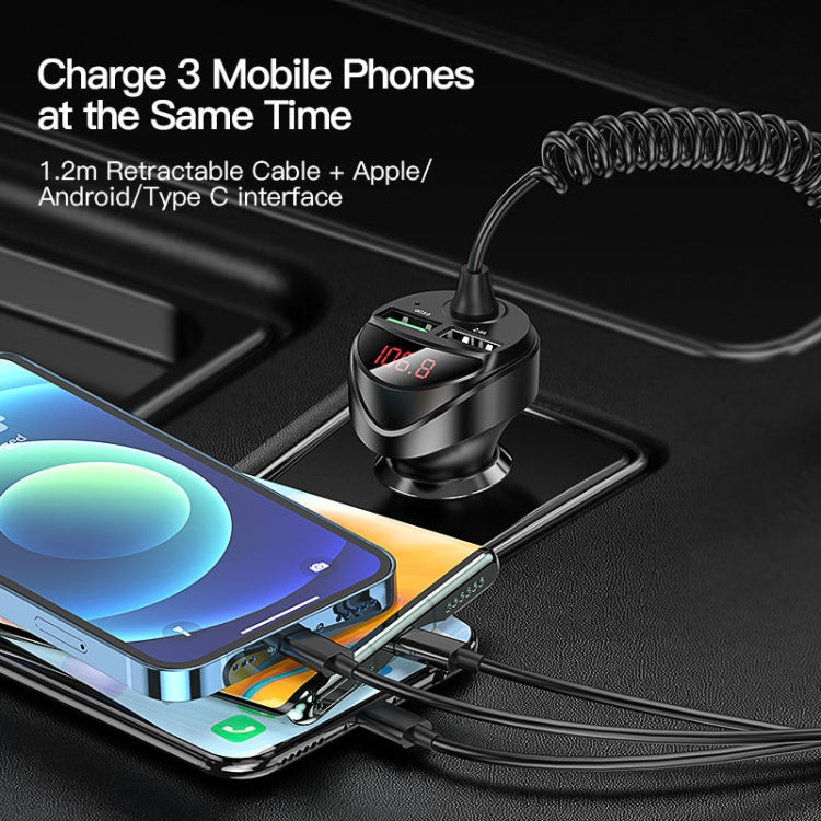 C68 LED Display Digitale QC3.0 Caricabatteria da Auto Veloce 3 in 1 con Cavo a Molla, C68 with Spring Cable, C68 (Silver)