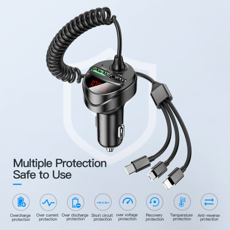 C68 LED Display Digitale QC3.0 Caricabatteria da Auto Veloce 3 in 1 con Cavo a Molla, C68 with Spring Cable, C68 (Silver)